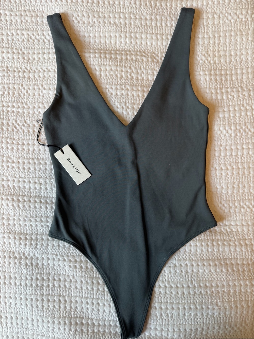 NWT Aritzia Babaton Deep V One-Piece Bodysuit in Charcoal Gray